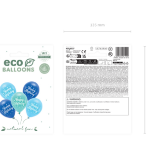 Balony Eco 26 cm, Happy Birthday, niebieski