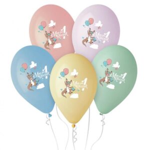 Balony lateksowe Mam już 1 roczek, kangurek, 5szt.