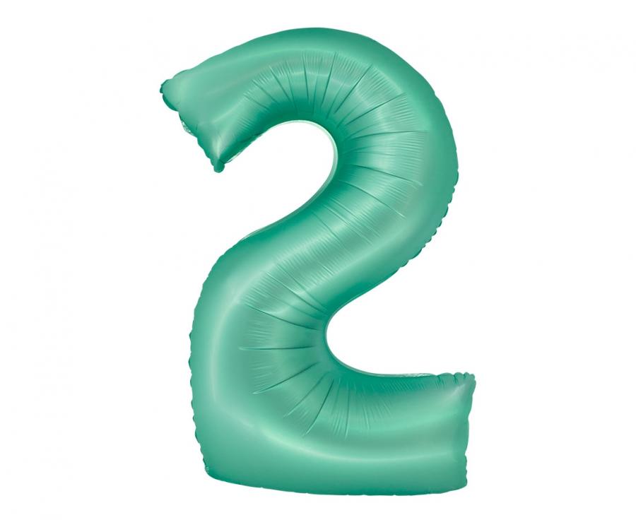 Balon Foliowy Cyfra 2, kolor matowy miętowy, 76cm • Balon Foliowy Cyfra 2, kolor matowy miętowy, 76 cm • Hel: Bez helu.
