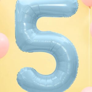 Balon Foliowy Cyfra  5, kolor jasny niebieski, 86 cm