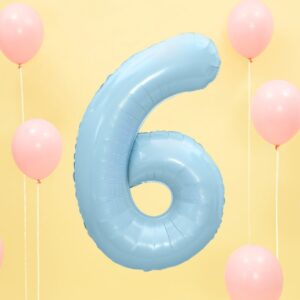 Balon Foliowy Cyfra  6, kolor jasny niebieski, 86 cm