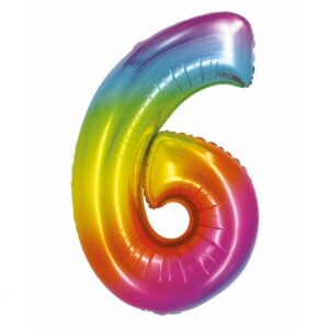 Balon Foliowy Cyfra 6, kolor tęczowy, 76cm