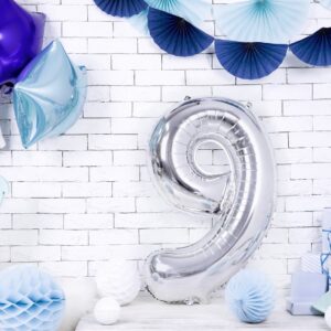 Balon Foliowy Cyfra 9, kolor srebrny, 86 cm