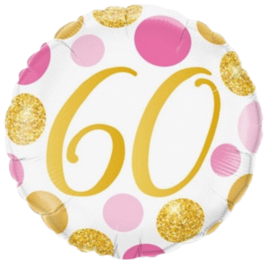 Balon foliowy pastylka „60” urodziny różowo-złote groszki