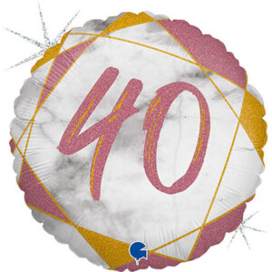 Balon foliowy pastylka marmurkowa różowa, 40 urodziny