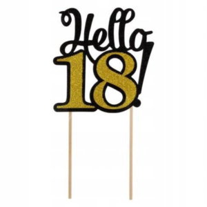 Dekoracja papierowa „Hello 18 !”- czarno-złota z brokatem