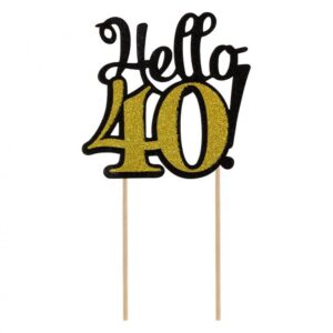 Dekoracja papierowa „Hello 40 !”- czarno-złota z brokatem