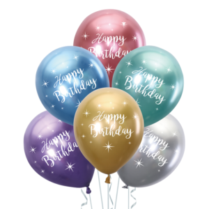 Balony lateksowe Happy Birthday chrom 12″, 6 szt