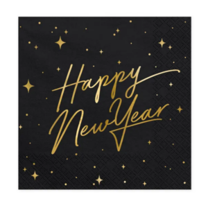 Serwetki Happy New Year, czarne