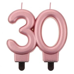 Świeczka B&C cyferka, 30, metalik różowo-złota, 8.0 cm