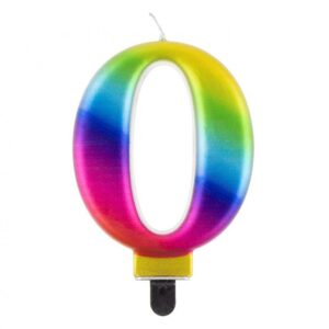 Świeczka B&C cyfra 0, Tęczowa, 8 cm