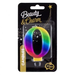 Świeczka B&C cyfra 0, Tęczowa, 8 cm
