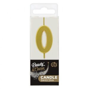 Świeczka B&C cyfra 0, metaliczna złota, 9.5×2.3 cm