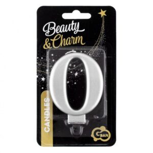 Świeczka B&C cyfra 0, metalik srebrna, 8cm