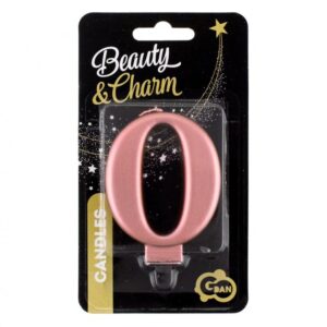 Świeczka B&C cyfra 0, metalik złoty-róż, 8cm