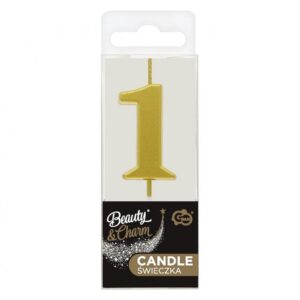 Świeczka B&C cyfra 1, metaliczna złota, 9.5×2.3 cm