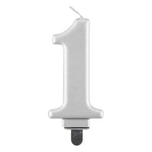 Świeczka B&C cyfra 1, metalik srebrna, 8cm