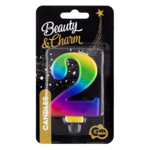 Świeczka B&C cyfra 2, Tęczowa, 8 cm