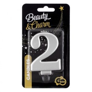 Świeczka B&C cyfra 2, metalik srebrna, 8cm
