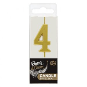 Świeczka B&C cyfra 4, metaliczna złota, 9.5×2.3 cm
