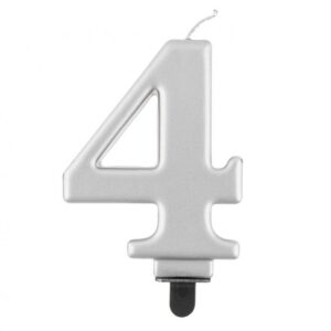 Świeczka B&C cyfra 4, metalik srebrna, 8cm