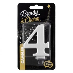 Świeczka B&C cyfra 4, metalik srebrna, 8cm