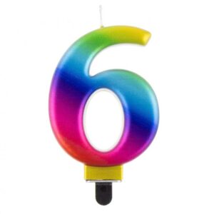 Świeczka B&C cyfra 6, Tęczowa, 8 cm