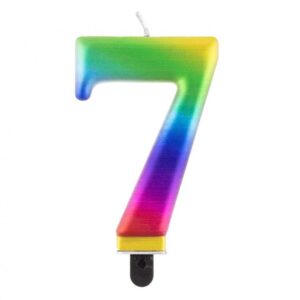 Świeczka B&C cyfra 7, Tęczowa, 8 cm