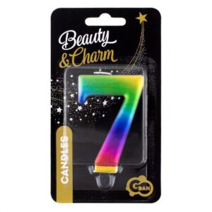Świeczka B&C cyfra 7, Tęczowa, 8 cm