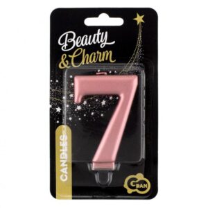 Świeczka B&C cyfra 7, metalik złoty-róż, 8cm