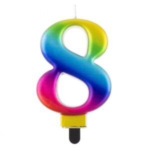 Świeczka B&C cyfra 8, Tęczowa, 8 cm