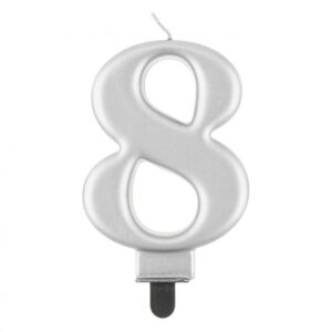 Świeczka B&C cyfra 8, metalik srebrna, 8cm