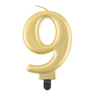 Świeczka B&C cyfra 9, metalik złota, 8cm