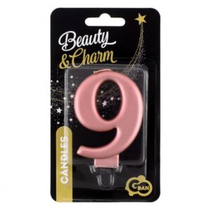 Świeczka B&C cyfra 9, metalik złoty-róż, 8cm