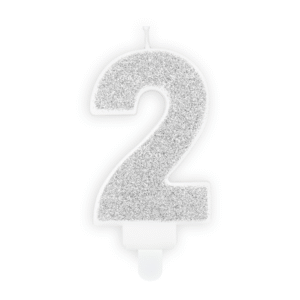 Świeczka Cyfra 2 srebrna – brokat
