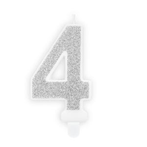 Świeczka Cyfra 4 srebrna – brokat