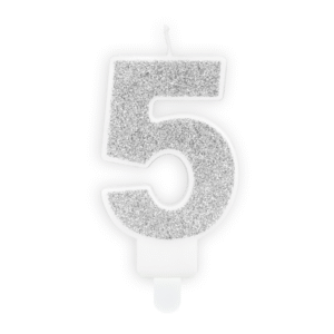 Świeczka Cyfra 5 srebrna – brokat
