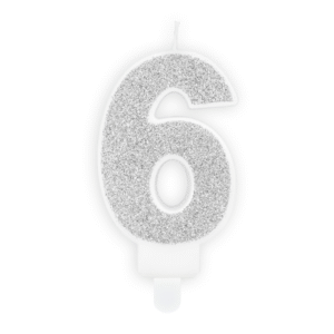 Świeczka Cyfra 6 srebrna – brokat