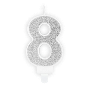 Świeczka Cyfra 8 srebrna – brokat
