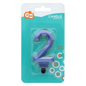 Świeczka cyfra 2 – Diament, metalik ciemnoniebieski, 7.6 cm