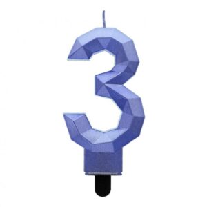 Świeczka cyfra 3 – Diament, metalik ciemnoniebieski, 7.6 cm
