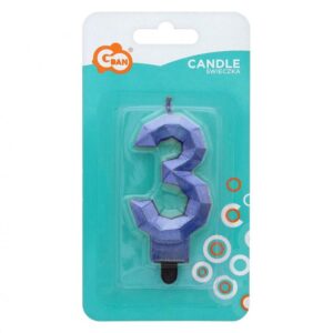 Świeczka cyfra 3 – Diament, metalik ciemnoniebieski, 7.6 cm