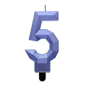 Świeczka cyfra 5 – Diament, metalik ciemnoniebieski, 7.6 cm