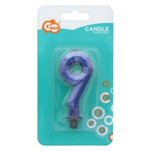 Świeczka cyfra 9 – Diament, metalik ciemnoniebieski, 7.6 cm