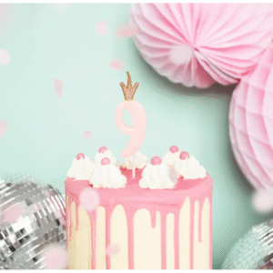 Świeczka urodzinowa Cyfra 9 z koroną, jasny róż