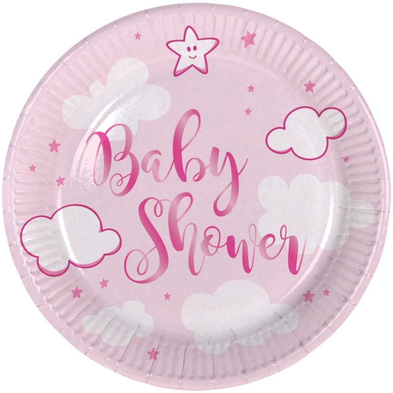 Talerzyki papierowe Baby shower, różowe