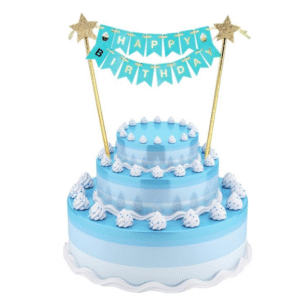Dekoracja papierowa B&G na tort Happy Birthday, jasnoniebieska