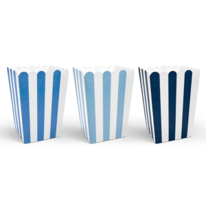 Pudełka na popcorn, paski niebieskie 7,5 x 7,5 x 12,5 – 6 szt