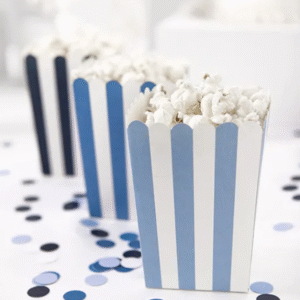 Pudełka na popcorn, paski niebieskie 7,5 x 7,5 x 12,5 – 6 szt