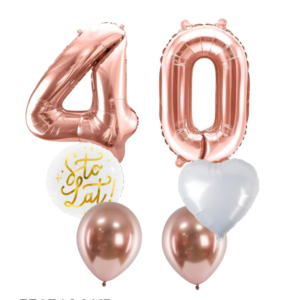 Balony na urodziny z cyframi, złoty róż